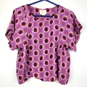 Maeve Medallion Print Crop Top Bright Colorful Asymmetrical Hem Size Medium